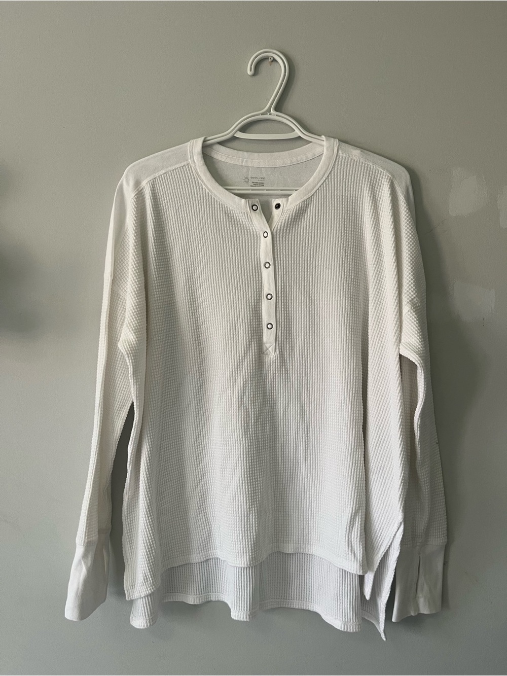 OFFLINE by Aerie Waffle-Knit Henley Long Sleeve Tee - White perfect for layering